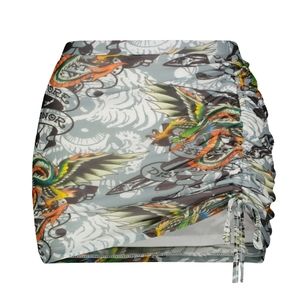 Dragon Print Ruched Mini Skirt